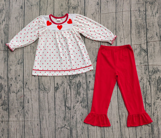 Heart embroidery tunic pants girls Valentine's clothing