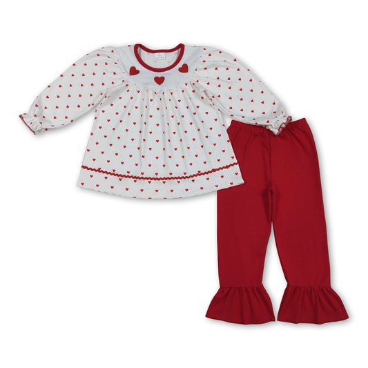 Heart embroidery tunic pants girls Valentine's clothing
