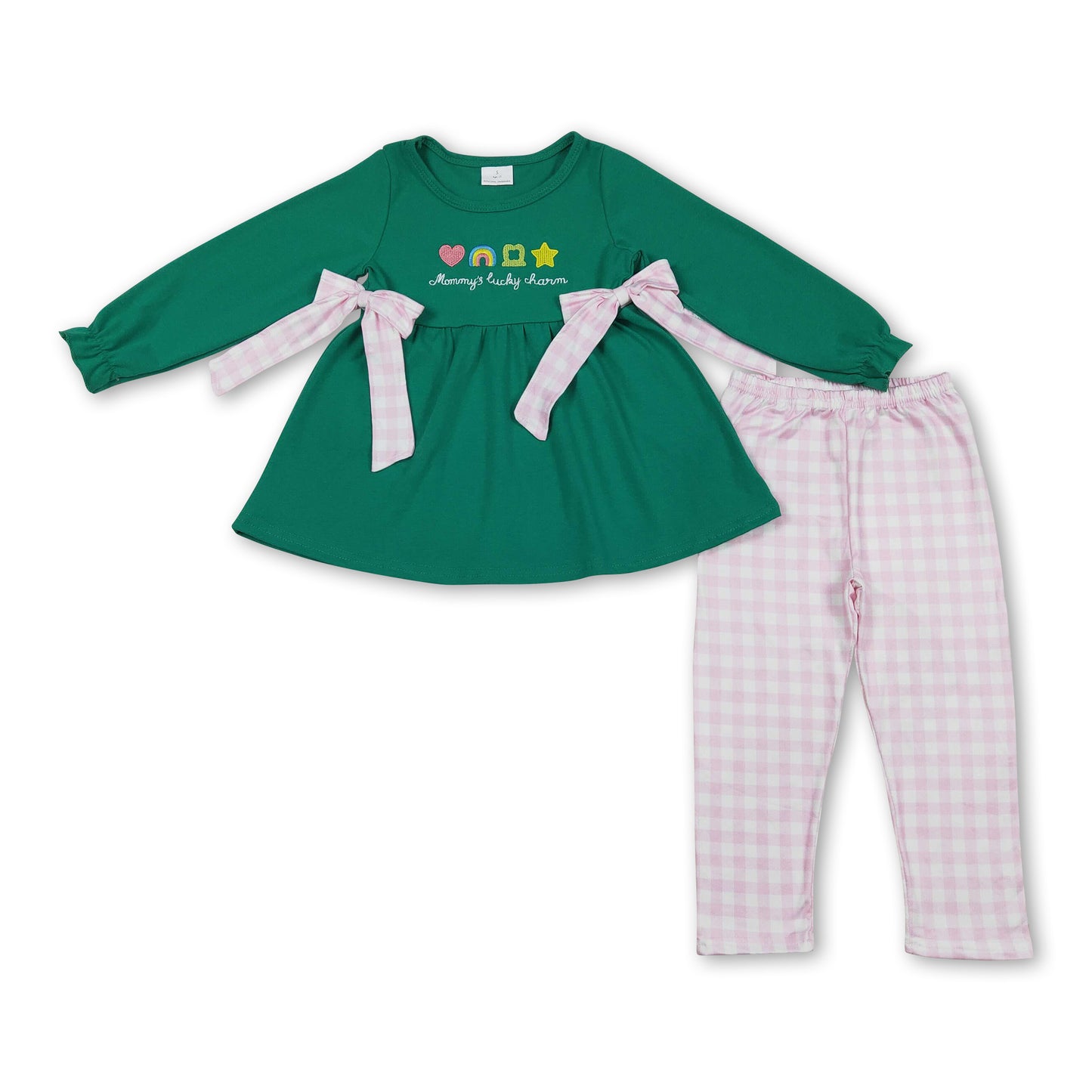 Green clover mommy's lucky charm girls St Patrick's clothes
