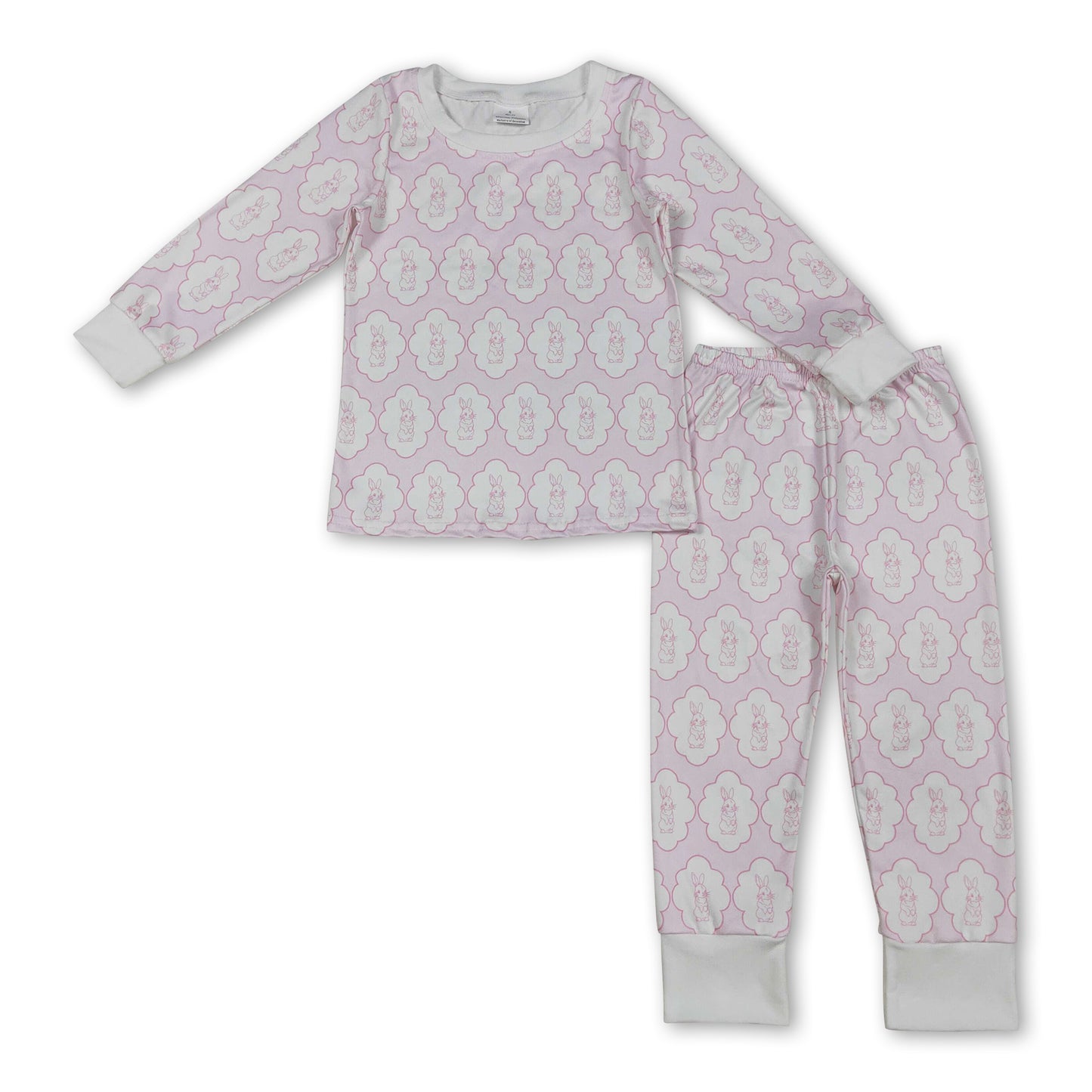 Long sleeves pink rabbit kids girls Easter pajamas