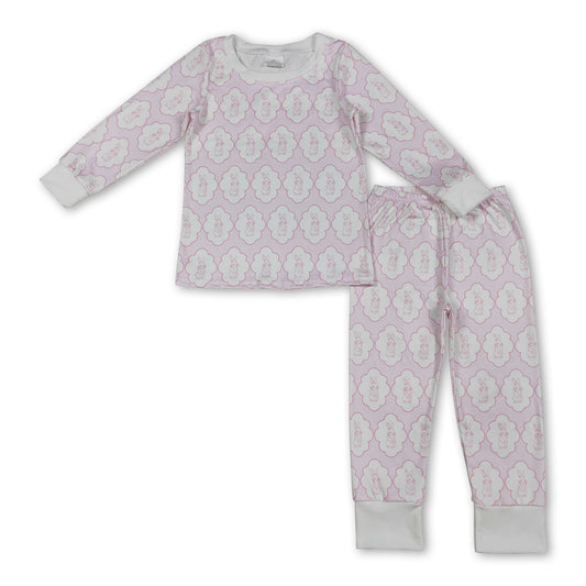 Long sleeves pink rabbit kids girls Easter pajamas