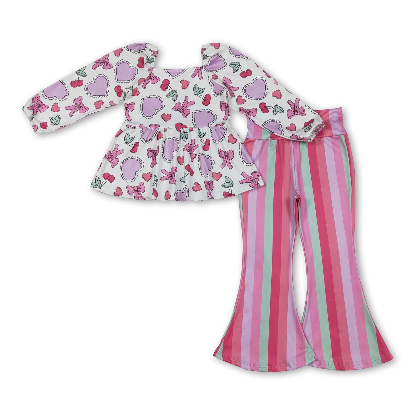 Heart bow top stripe pants girls Valentine's outfits