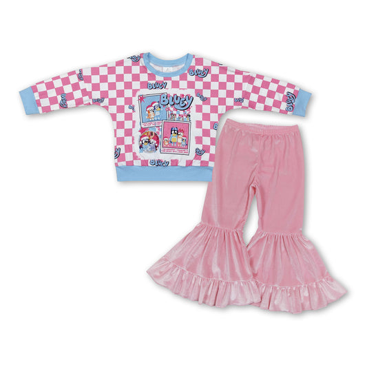 Plaid dog top pink velvet pants girls Christmas outfits