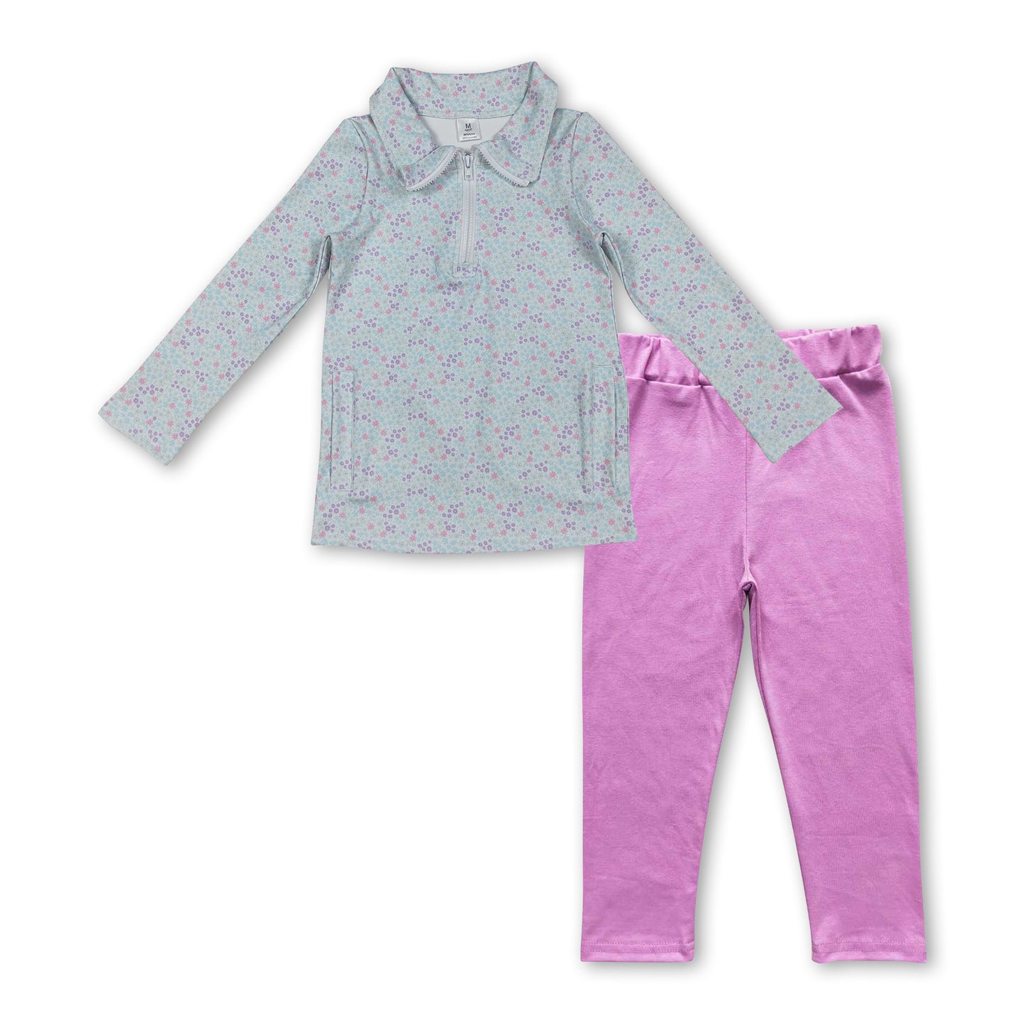 Floral active pullover cotton leggings girls clothing set