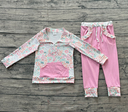 Floral pullover pockets pink pants girls outfits