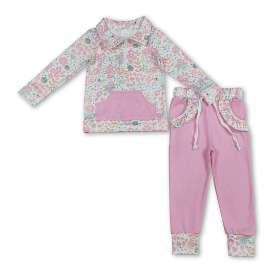 Floral pullover pockets pink pants girls outfits