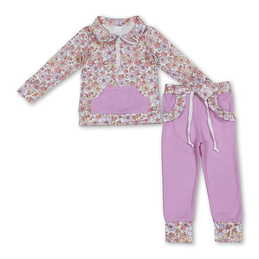 Floral pullover pockets lavender pants girls outfits