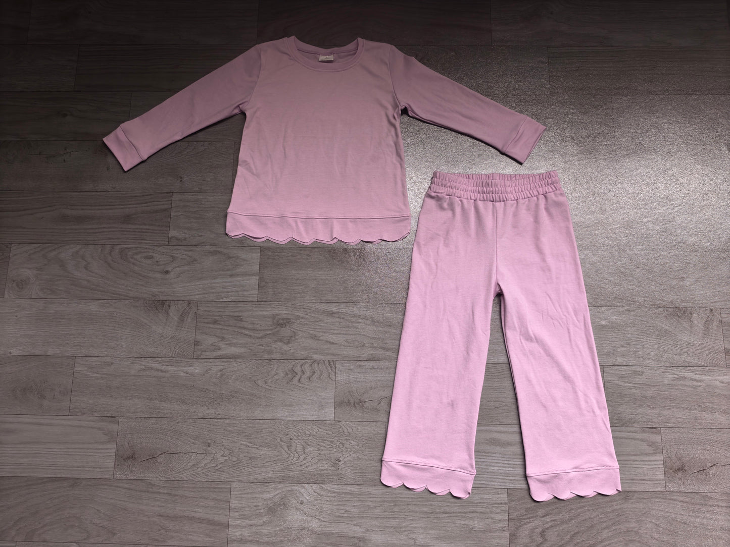 Cotton long sleeves scallop girls fall pajamas set