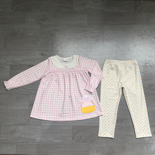 Plaid candy corn embroidery kids girls Halloween outfits