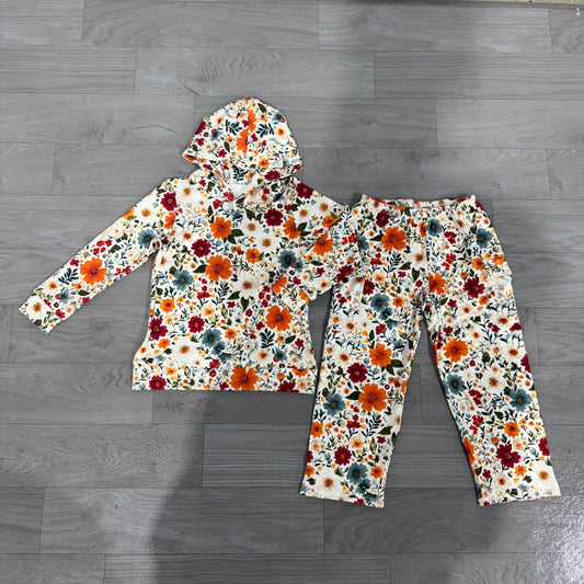 Long sleeves floral hoodie pants kids girls fall clothes