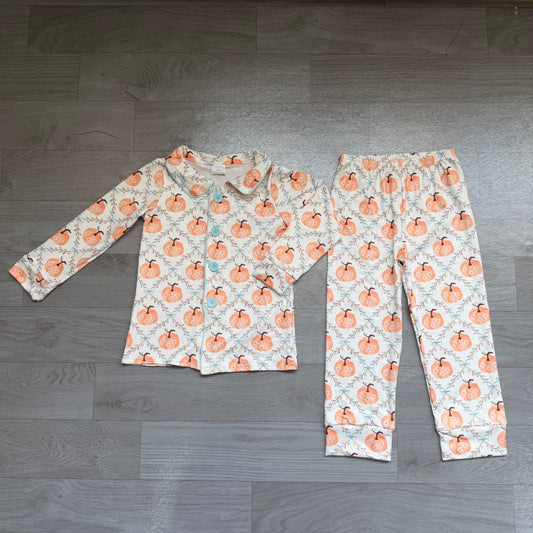 Long sleeves floral pumpkin girls fall button down pjs