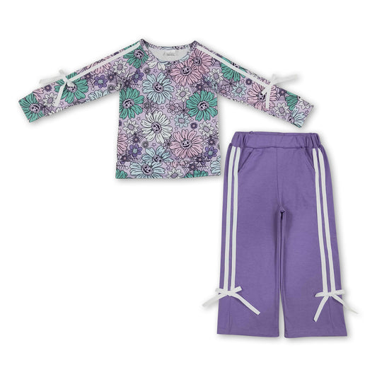 Pumpkin flower top lavender pants girls Halloween clothes