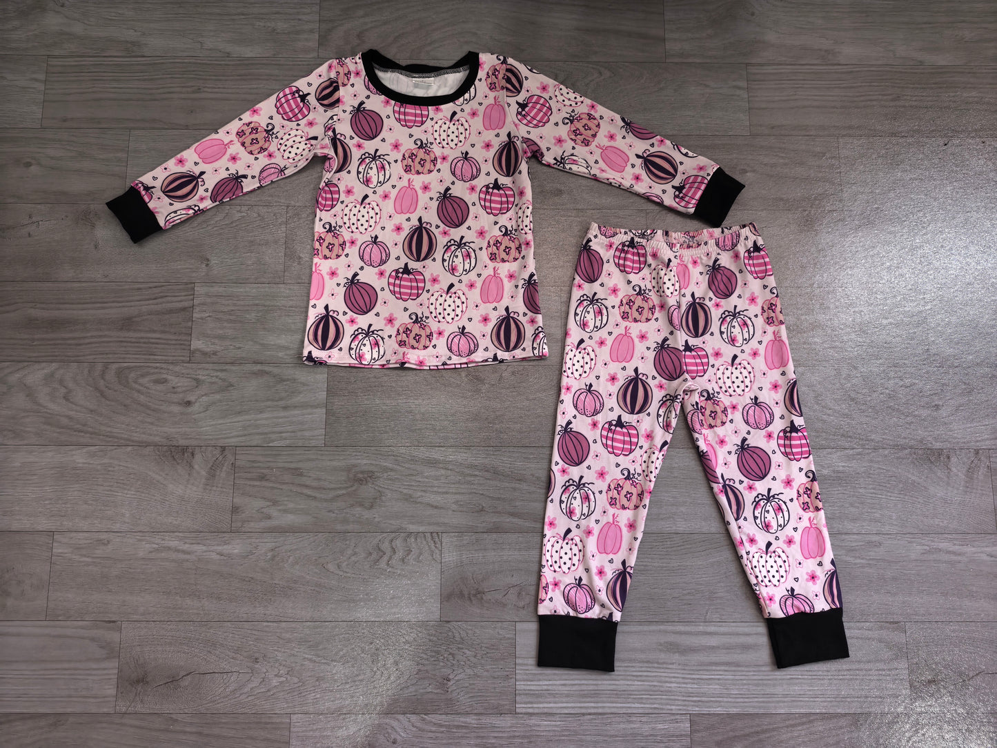Long sleeves pink floral pumpkin girls fall pajamas