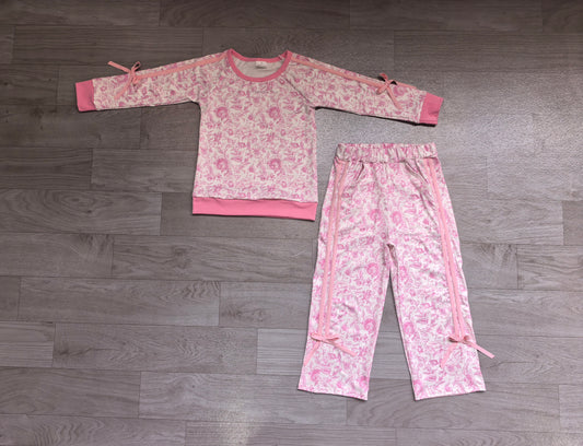 Long sleeves pink floral top pants kids girls outfits