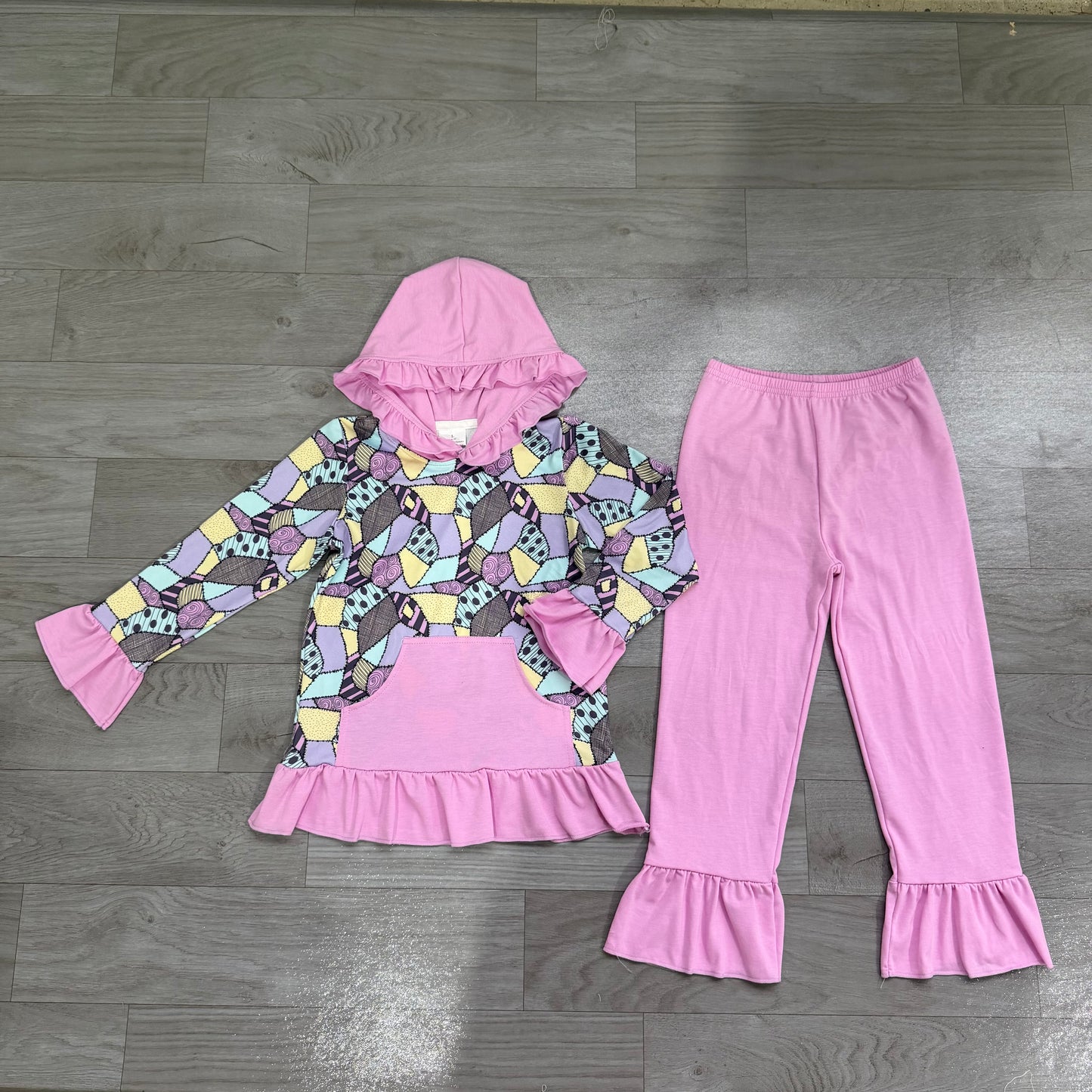 Ruffle pocket patchwork hoodie pants girls Halloween outfits