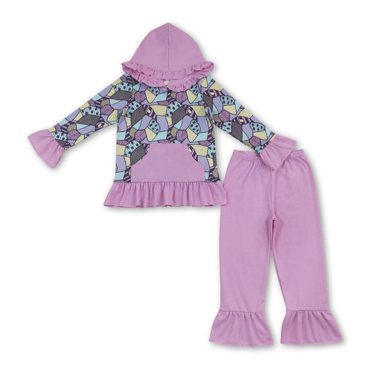 Ruffle pocket patchwork hoodie pants girls Halloween outfits
