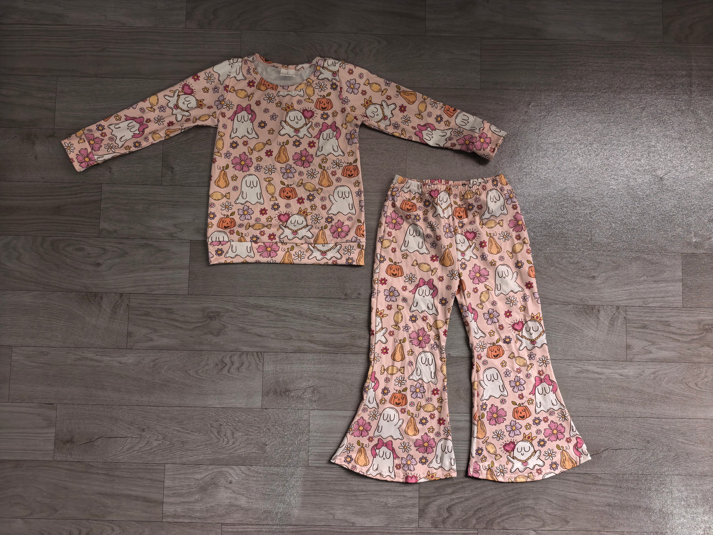 Ghost pumpkin floral top pants girls Halloween outfit