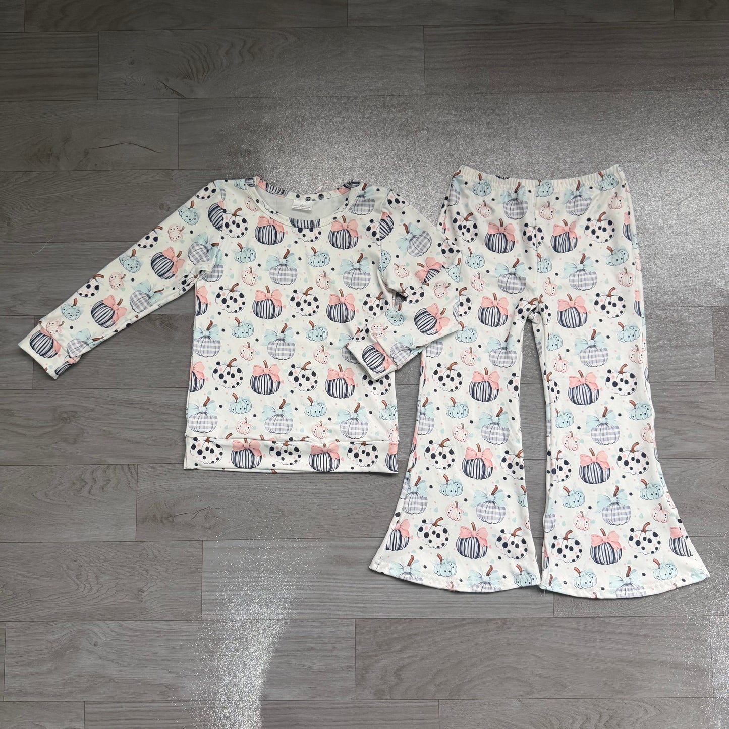 Long sleeves pumpkin bow top pants kids girls fall clothes