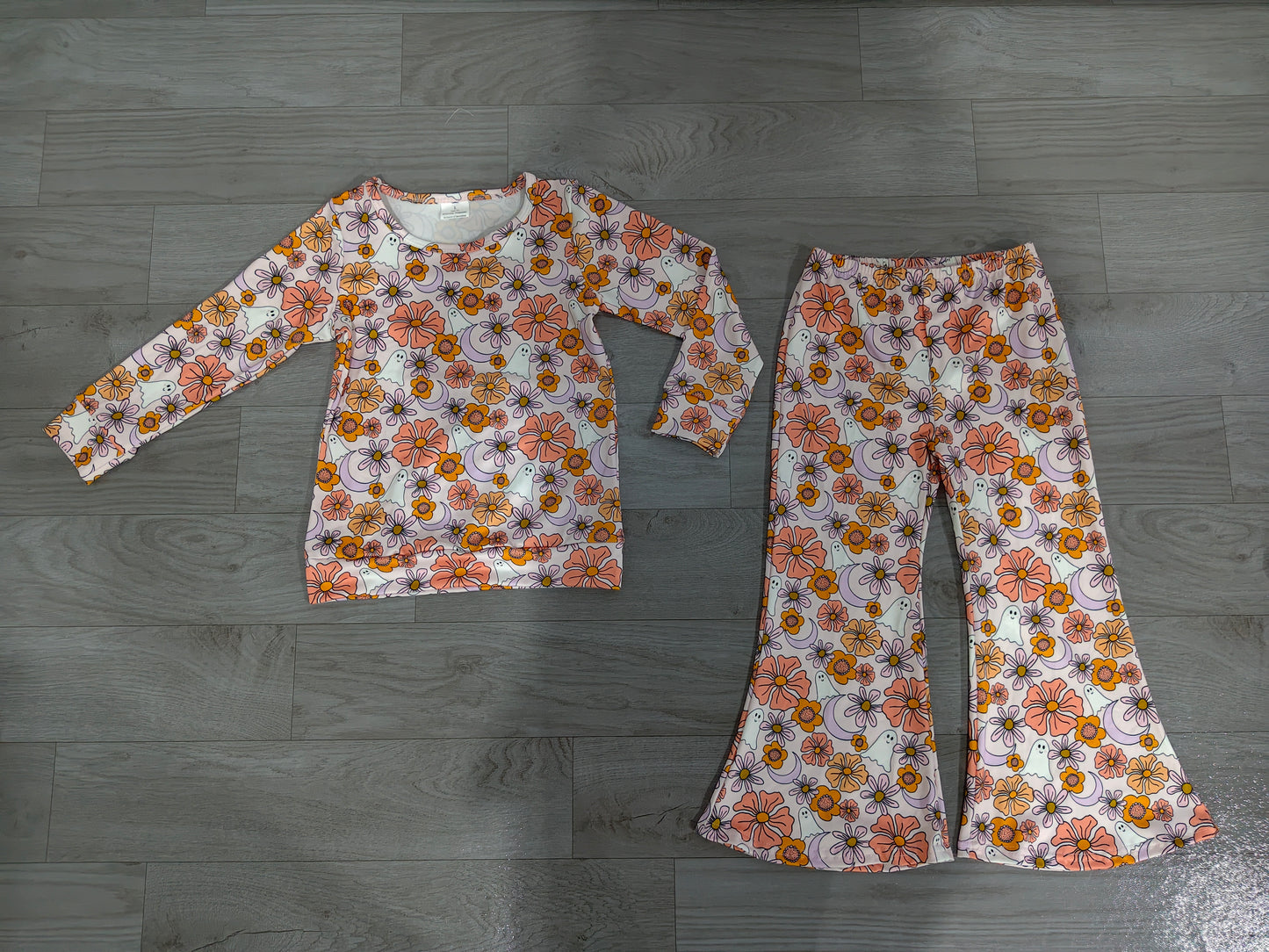 Long sleeves floral ghost top pants girls Halloween outfits