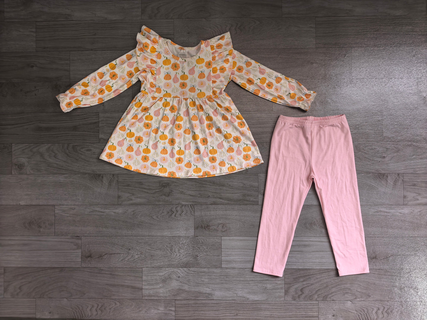 Long sleeves pumpkin tunic pink leggings girls fall outfits