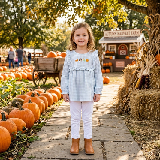 Plaid pumpkin pie turkey kids girls Thanksgiving set