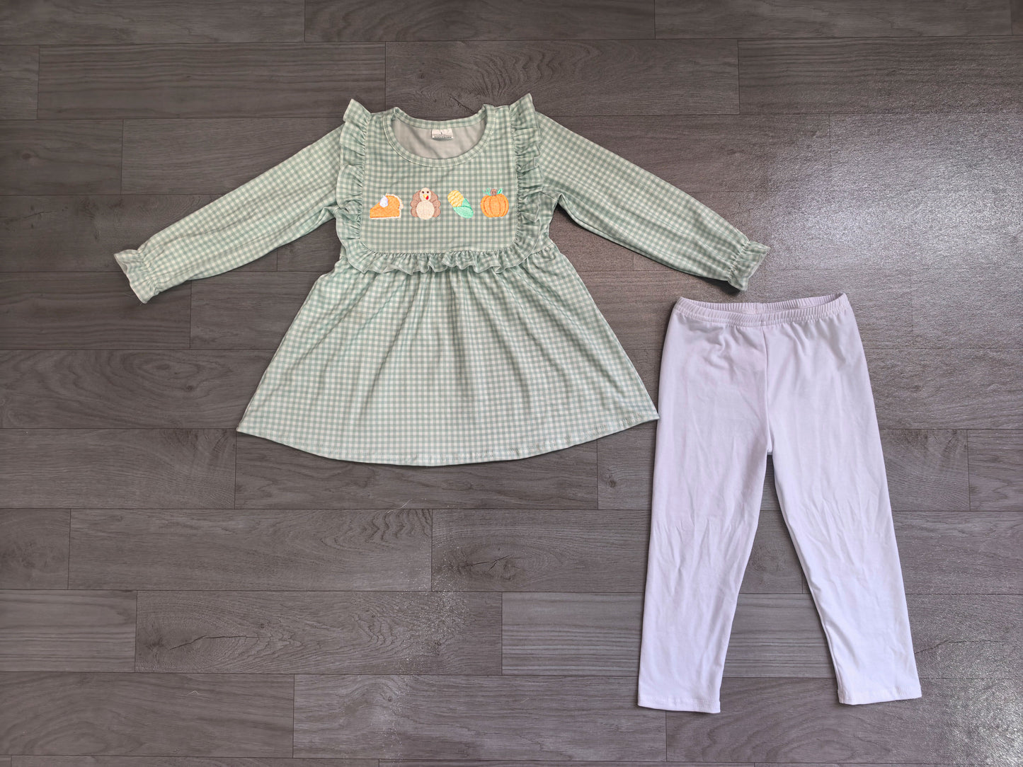 Plaid pumpkin pie turkey kids girls Thanksgiving set