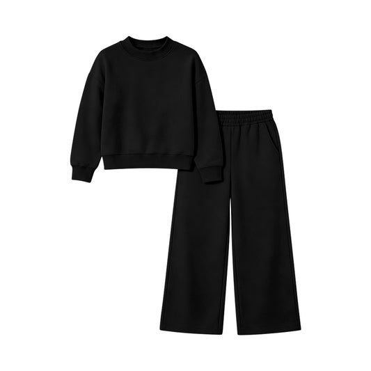 Long sleeves black cotton top pants kids girls outfits