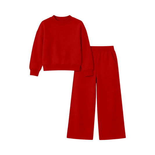 Long sleeves red cotton top pants kids girls outfits