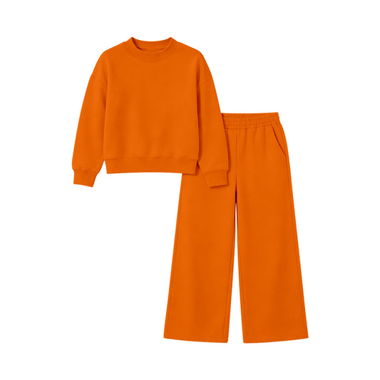 Long sleeves orange cotton top pants kids girls outfits