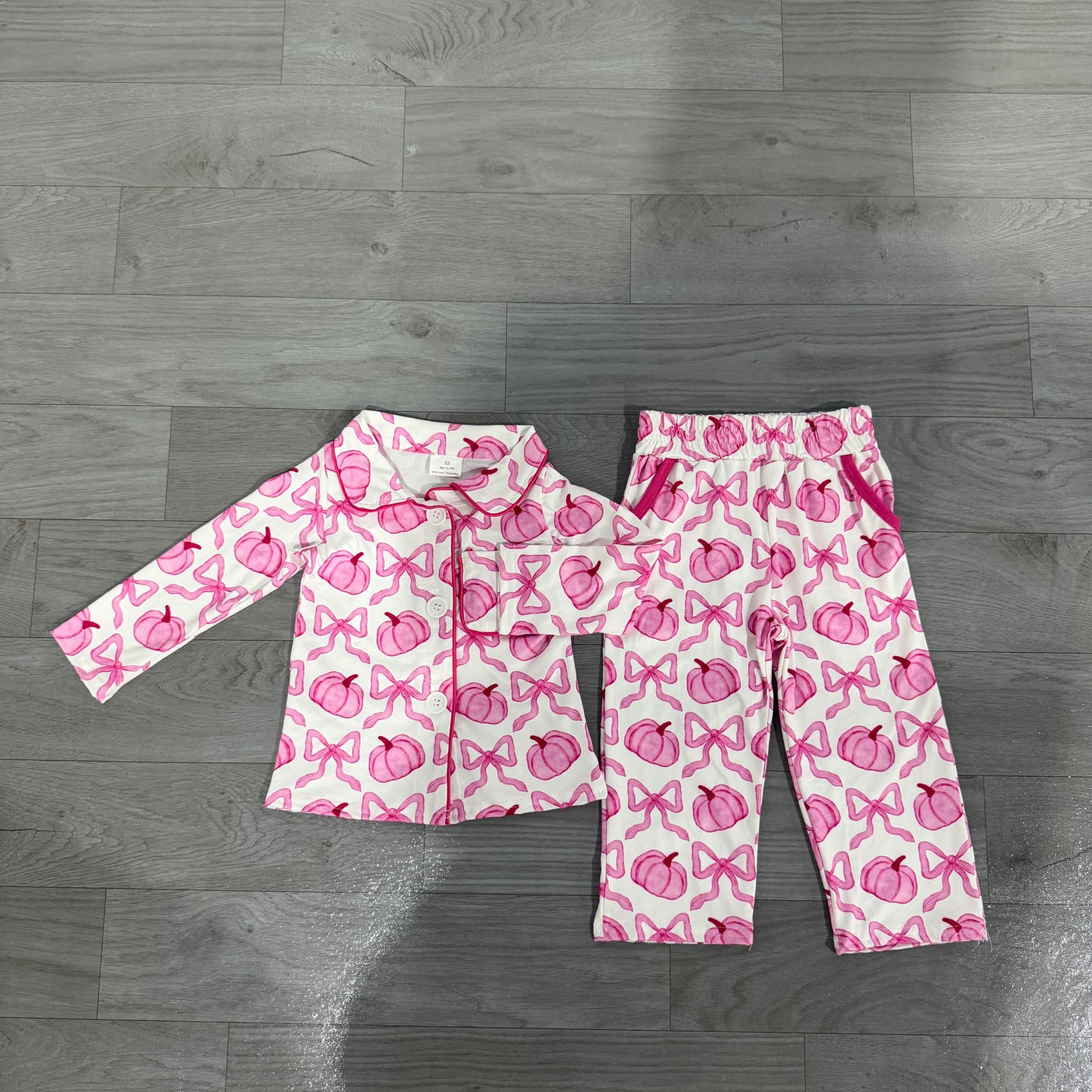 Pink bow pumpkin adult women button down fall pjs