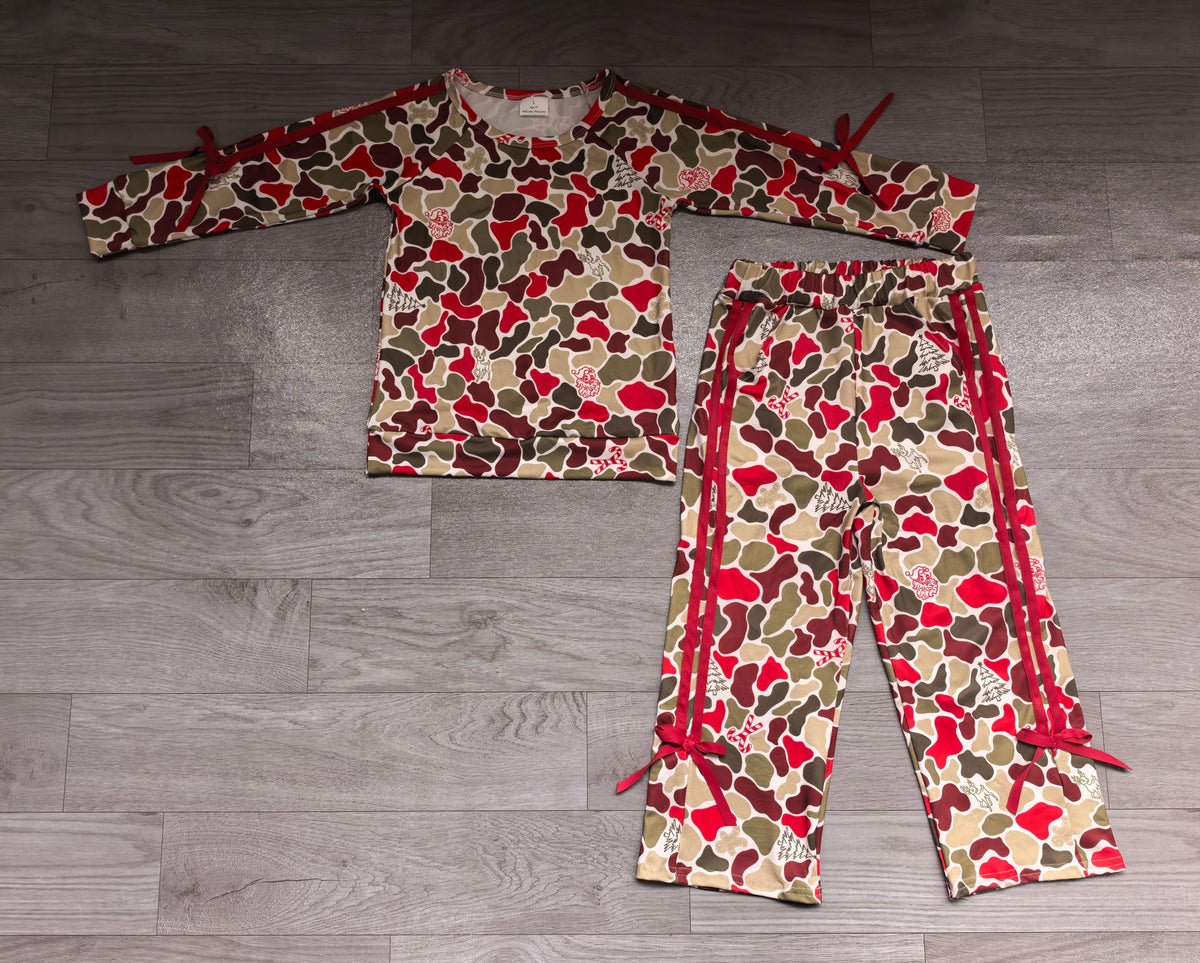 Long sleeves santa camo top pants girls Christmas outfits