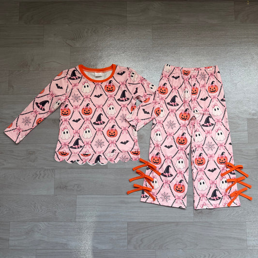 Pumpkin ghost bow scallop girls Halloween outfits