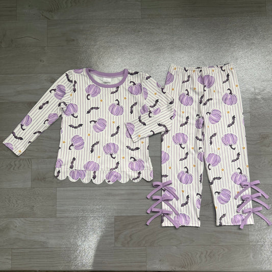 Lavender pumpkin bat scallop girls Halloween clothes