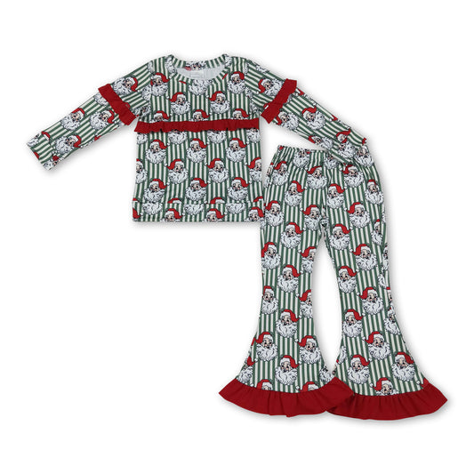 Red ruffle stripe santa top pants girls Christmas outfits
