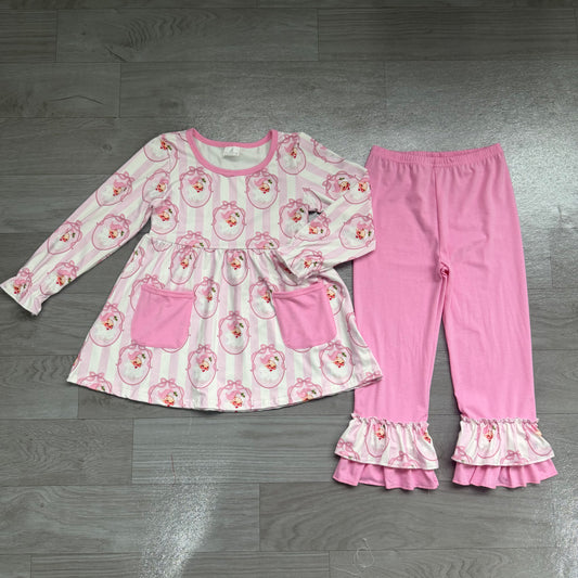 Pink stripe santa bow tunic pants kids girls Christmas outfits