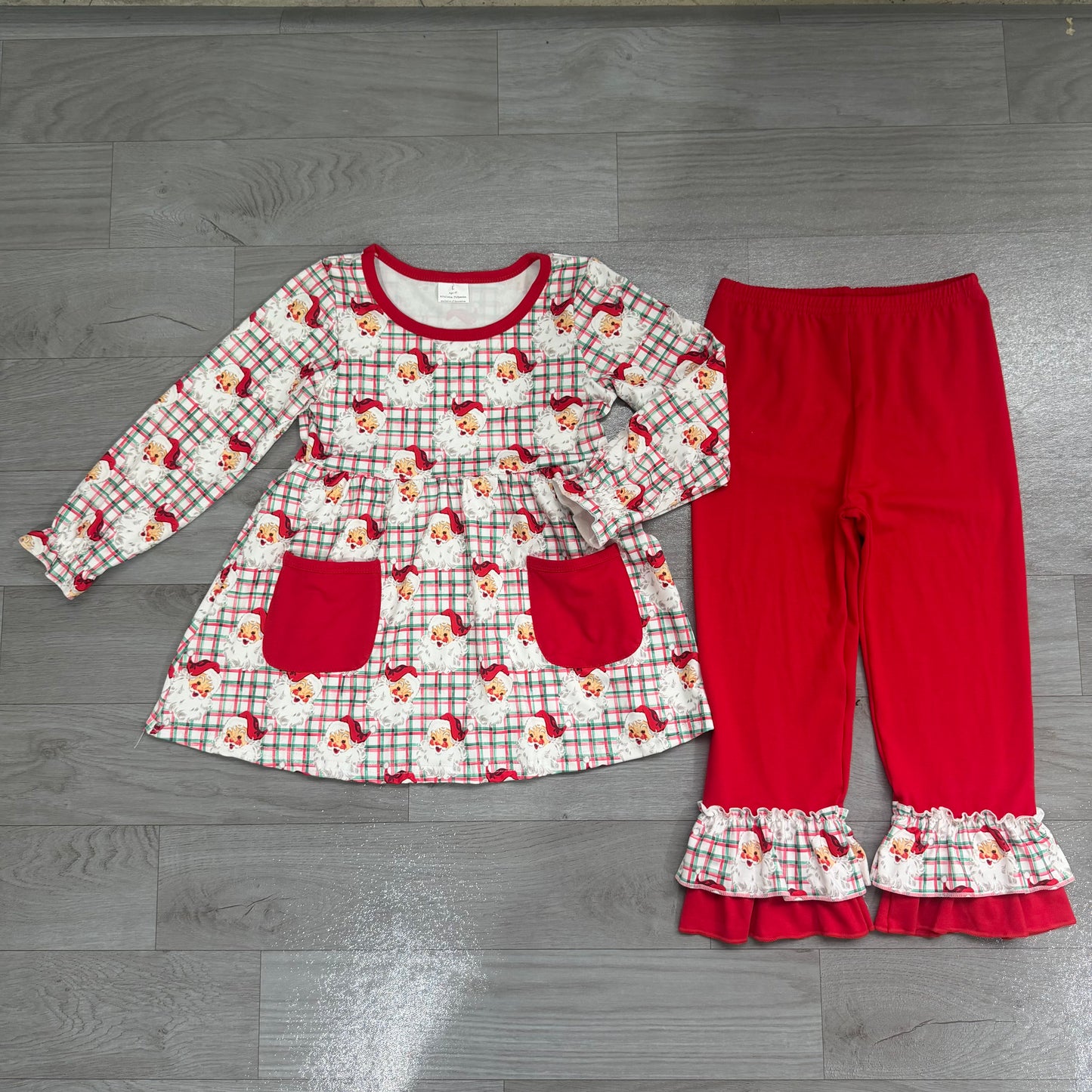 Plaid santa tunic pants kids girls Christmas outfits