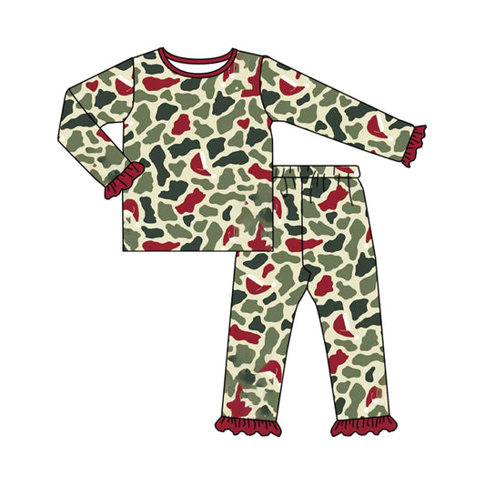 Long sleeves camo santa kids girls Christmas pajamas set