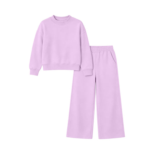 Long sleeves lavender cotton top pants kids girls outfits