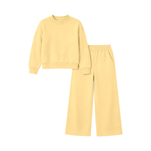 Long sleeves yellow cotton top pants kids girls outfits