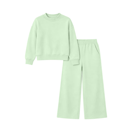 Long sleeves green cotton top pants kids girls outfits