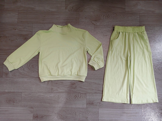 Long sleeves green cotton top pants kids girls outfits