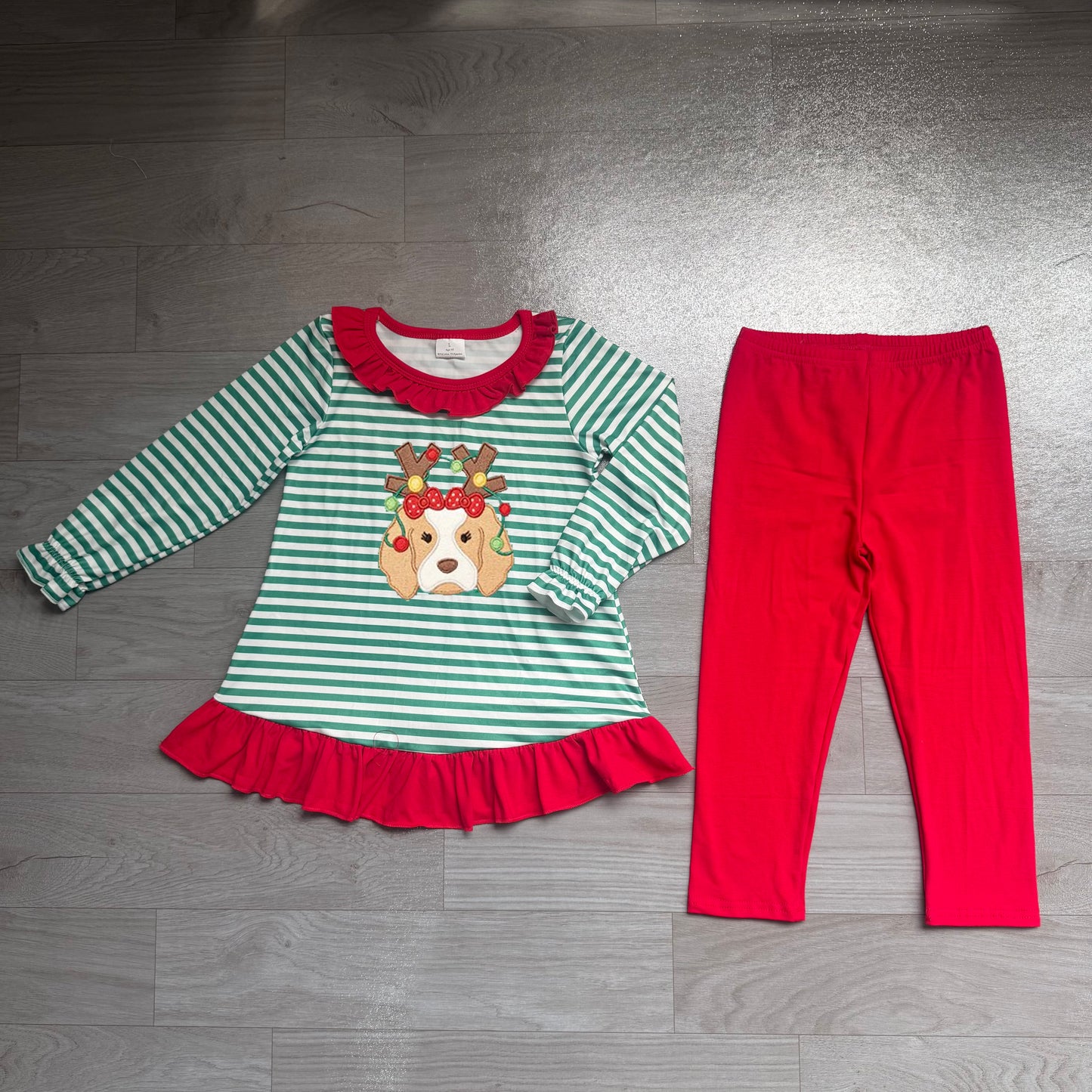 Dog Christmas lighting embroidery stripe girls Christmas set
