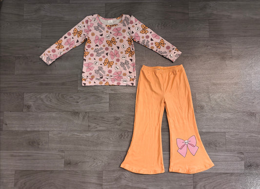 Bow skull top pants kids girls Halloween outfits