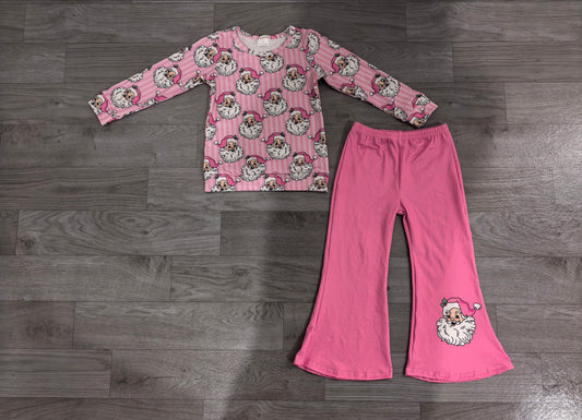Pink stripe santa top pants girls Christmas outfits
