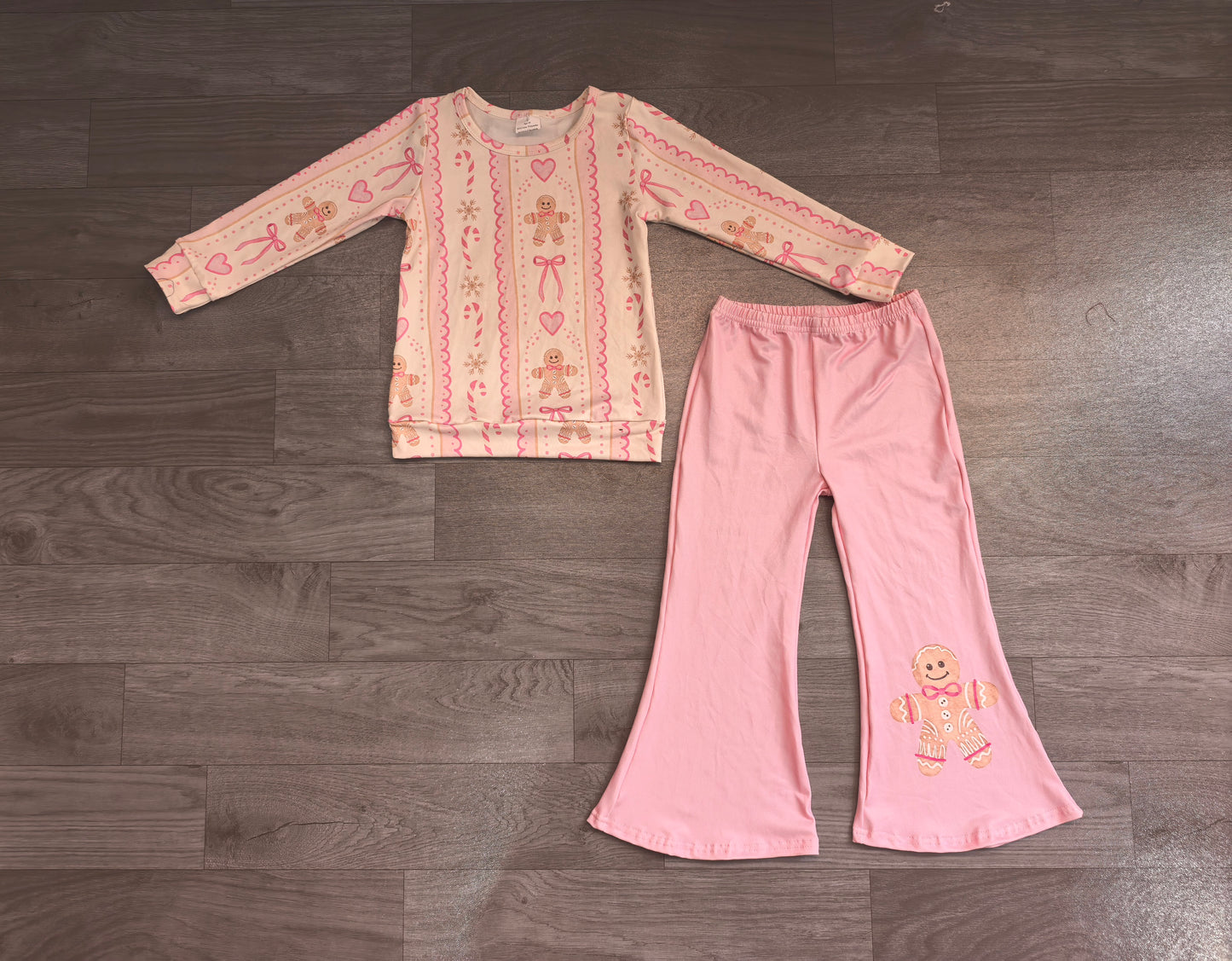 Gingerbread bow heart top pants girls Christmas outfits