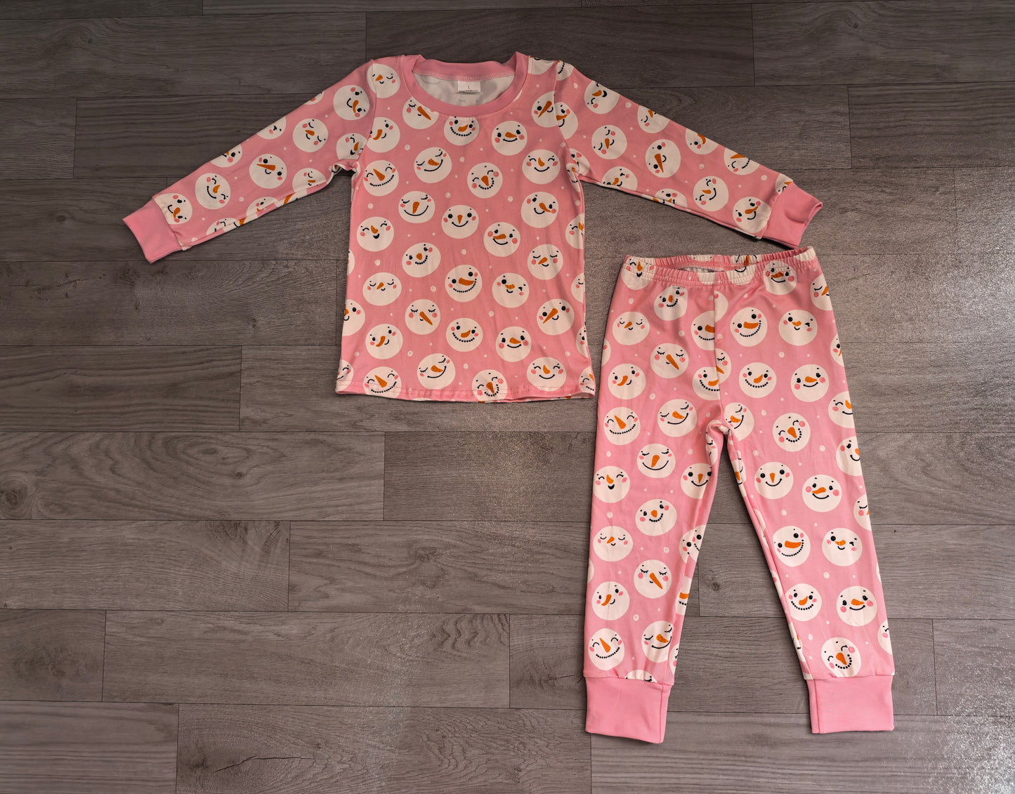 Long sleeves pink snowman top pants girls pajamas