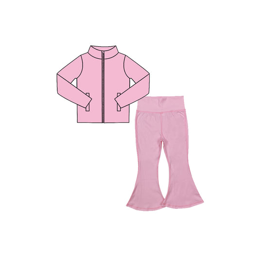 Long sleeves pink zip jacket pants girls yoga clothes