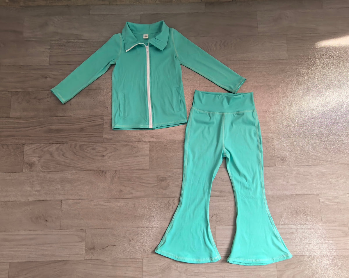 Long sleeves mint zip jacket pants girls yoga clothes