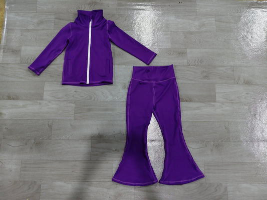 Long sleeves purple zip jacket pants girls yoga clothes