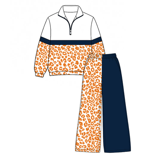 Orange leopard navy pullover pants girls A U team outfits